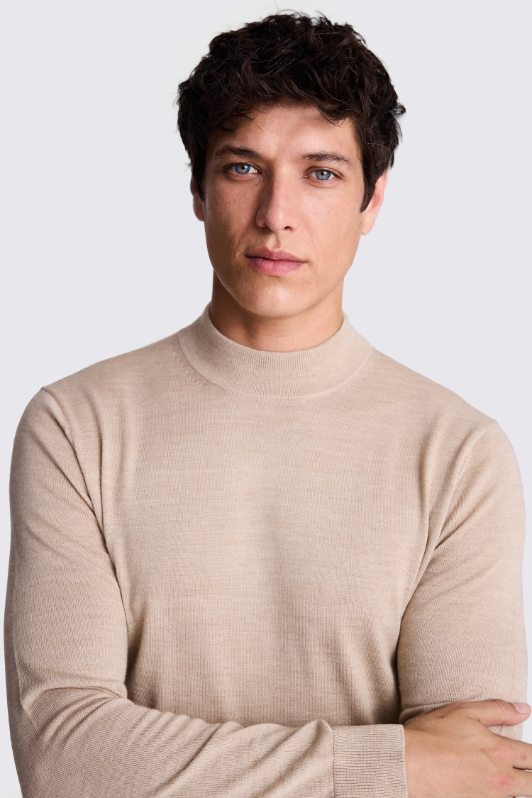 Camel Merino-Blend Mock Neck Jumper