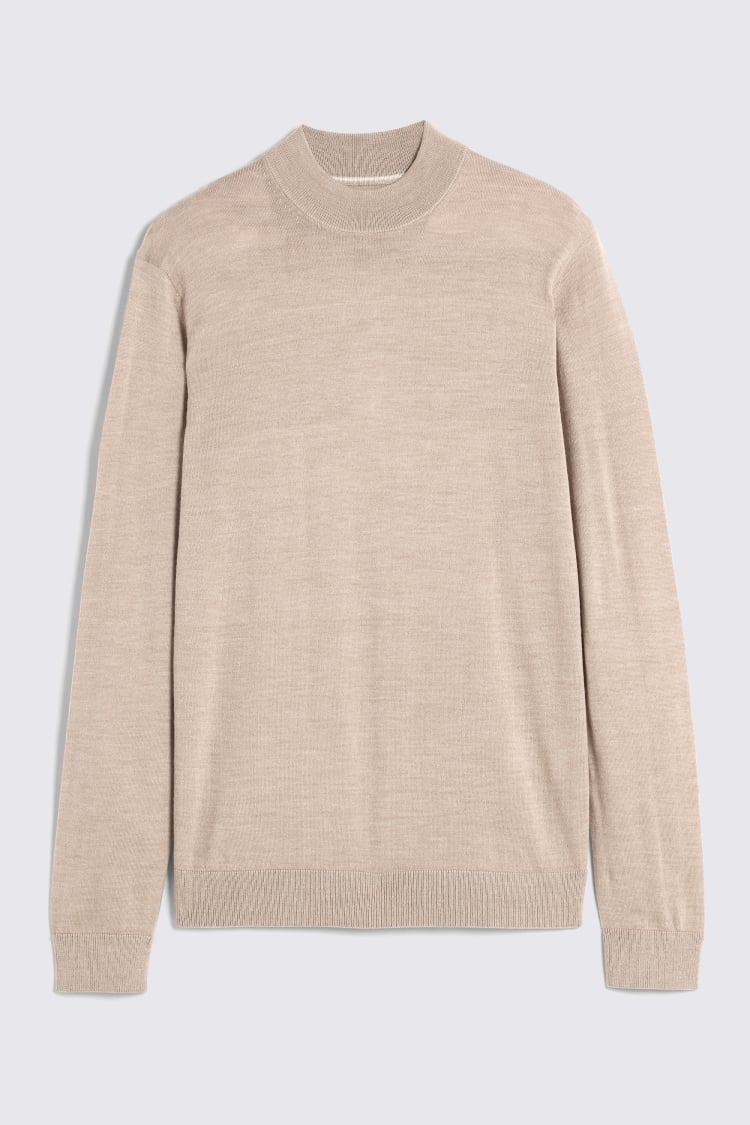 Camel Merino-Blend Mock Neck Jumper