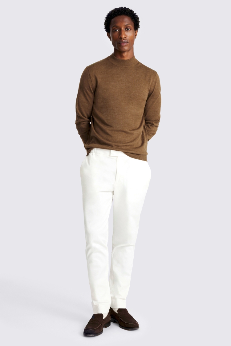 Tobacco Merino-Blend Mock Neck Jumper