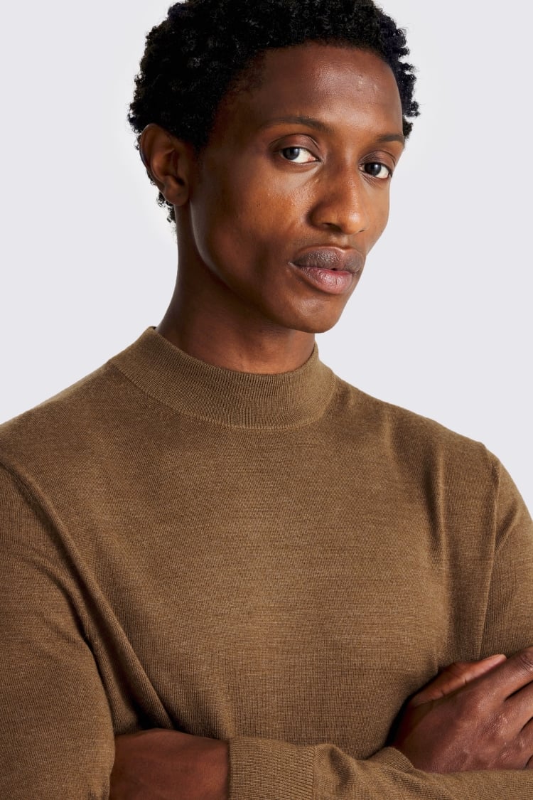 Tobacco Merino-Blend Mock-Neck Jumper