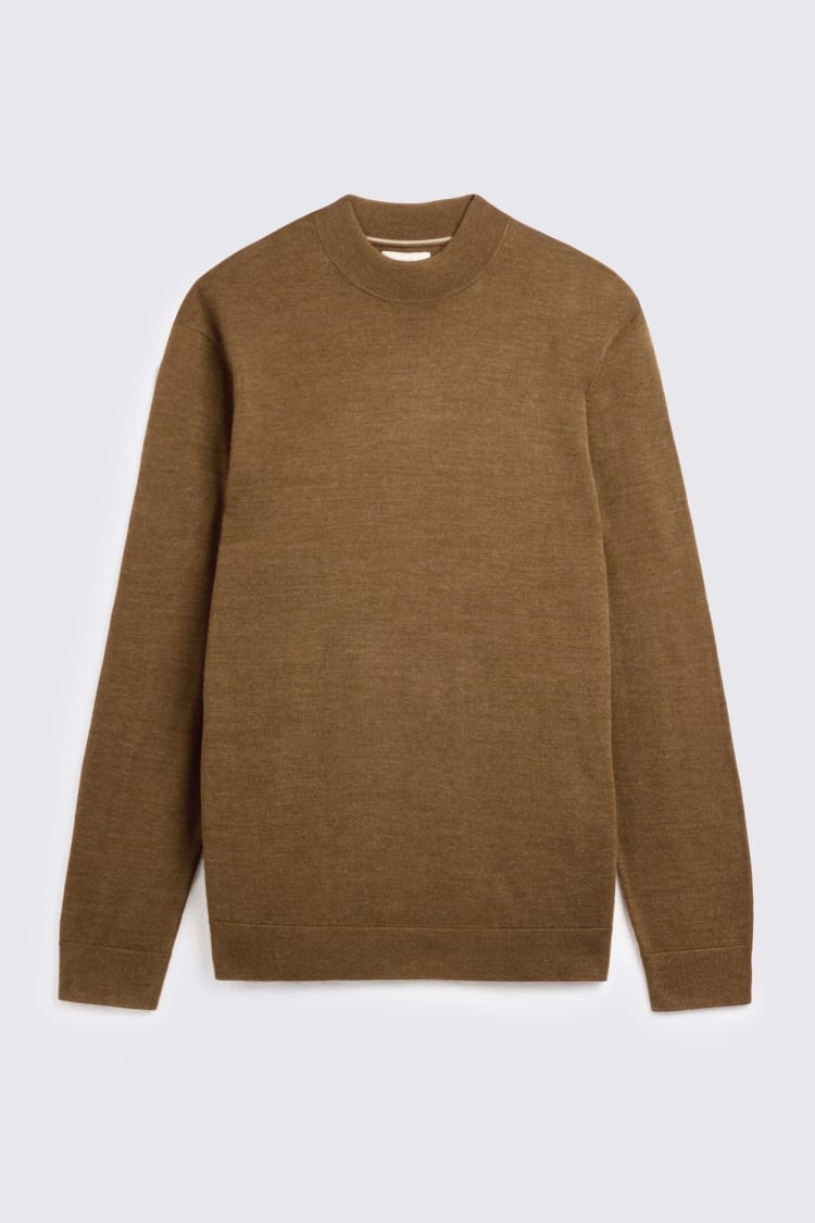 Tobacco Merino-Blend Mock Neck Jumper