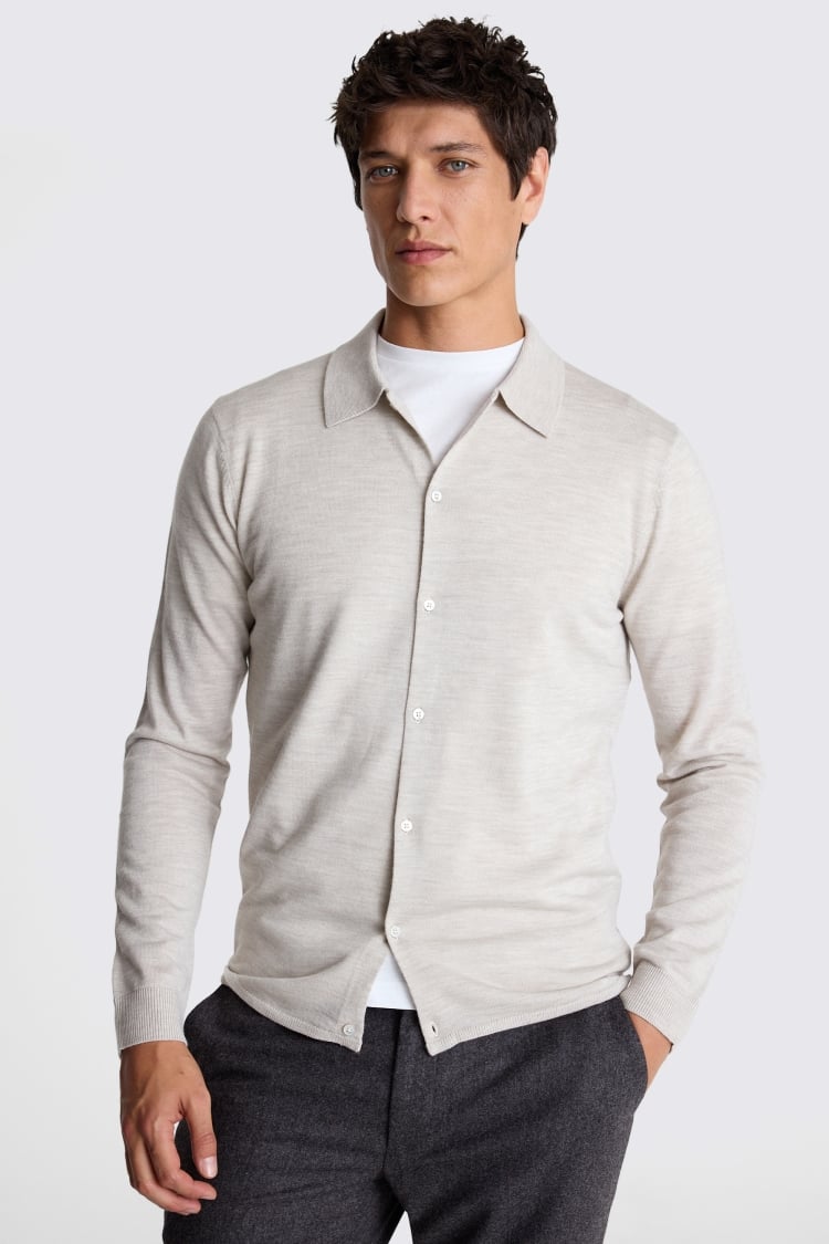 Oatmeal Merino-Blend Button Down Shirt