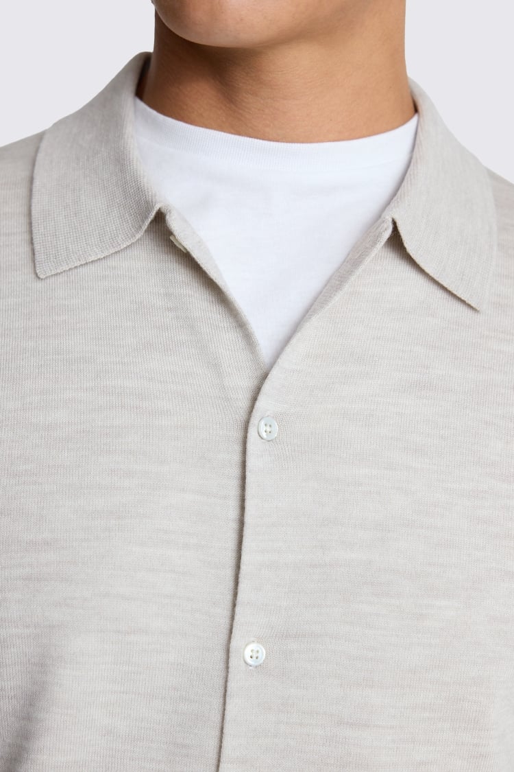 Oatmeal Merino-Blend Button Down Shirt