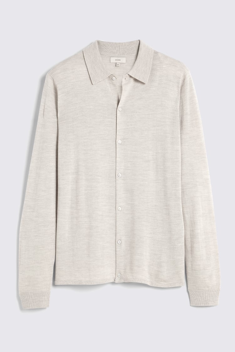 Oatmeal Merino-Blend Button Down Shirt