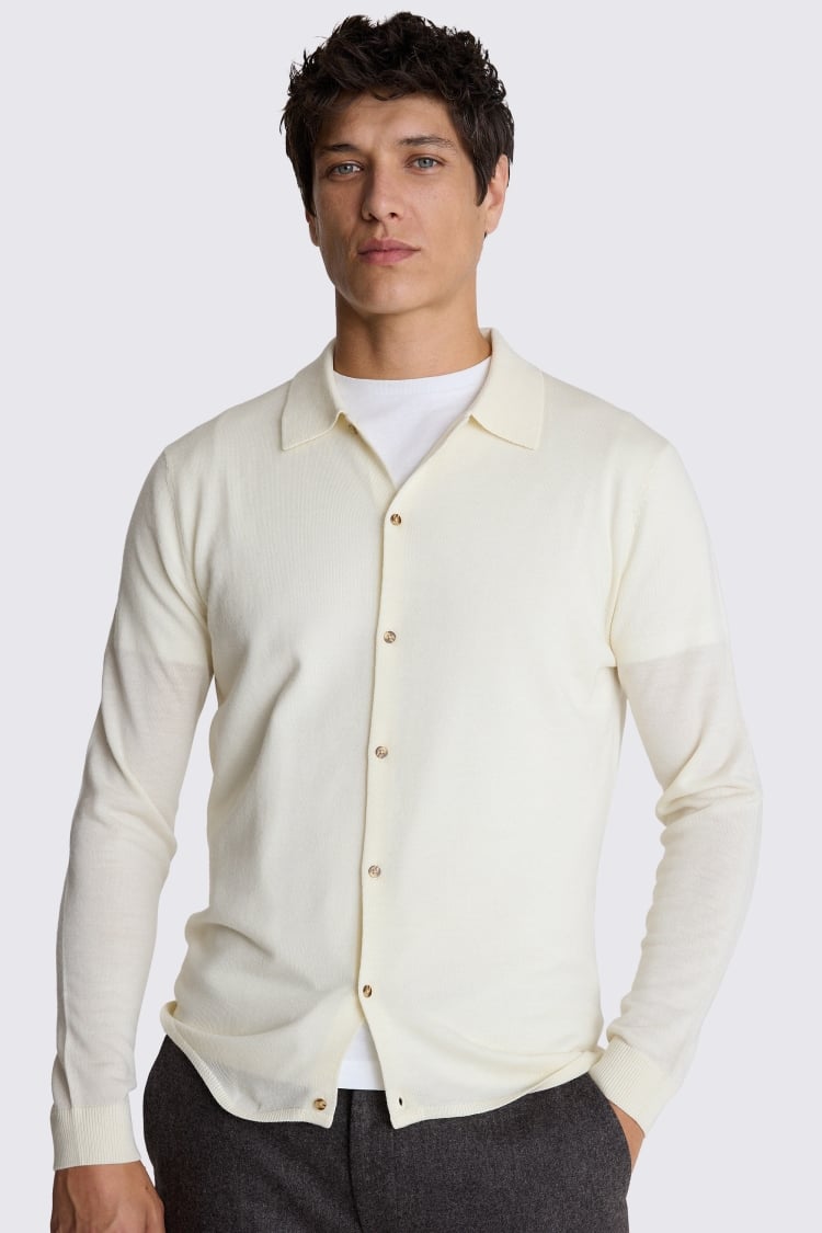 Winter White Merino-Blend Button Down Shirt