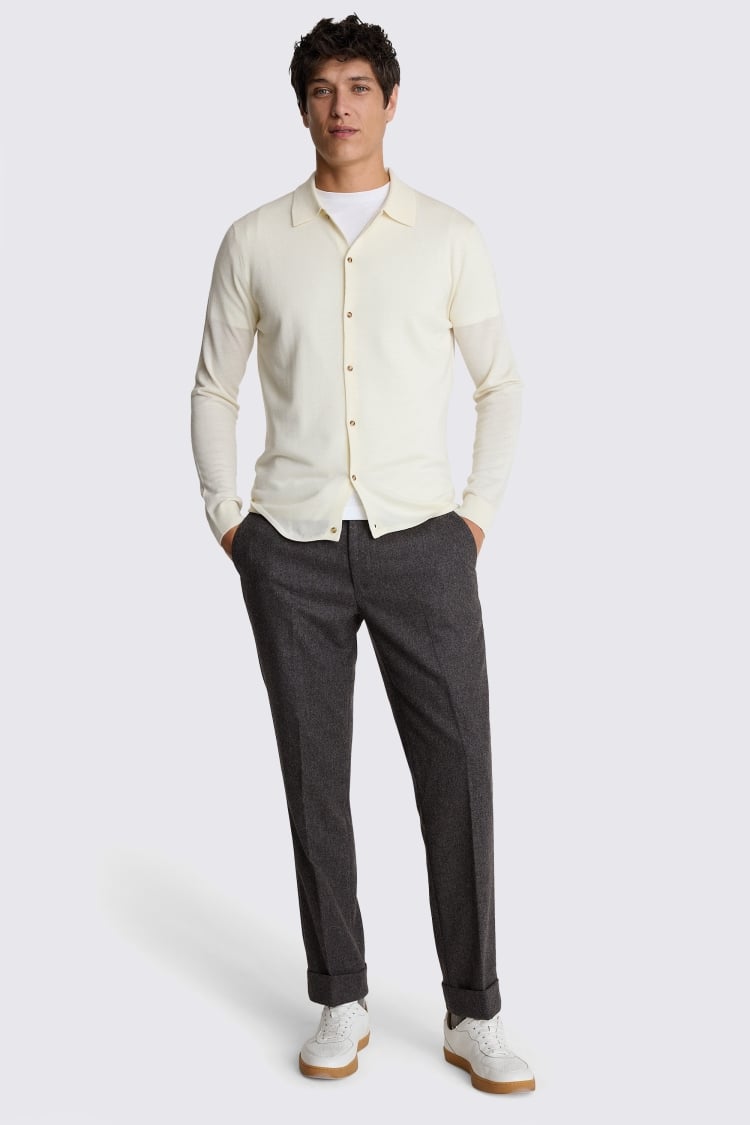 Winter White Merino-Blend Button Down Shirt