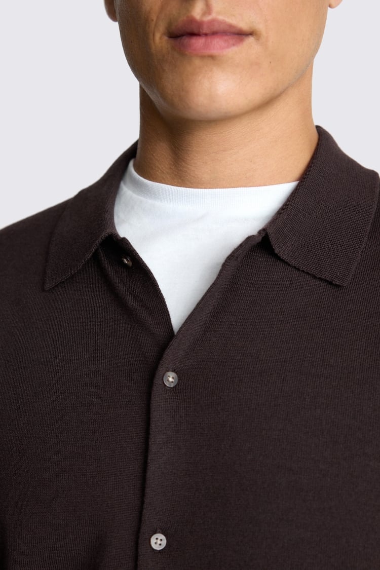 Brown Merino-Blend Button Down Shirt