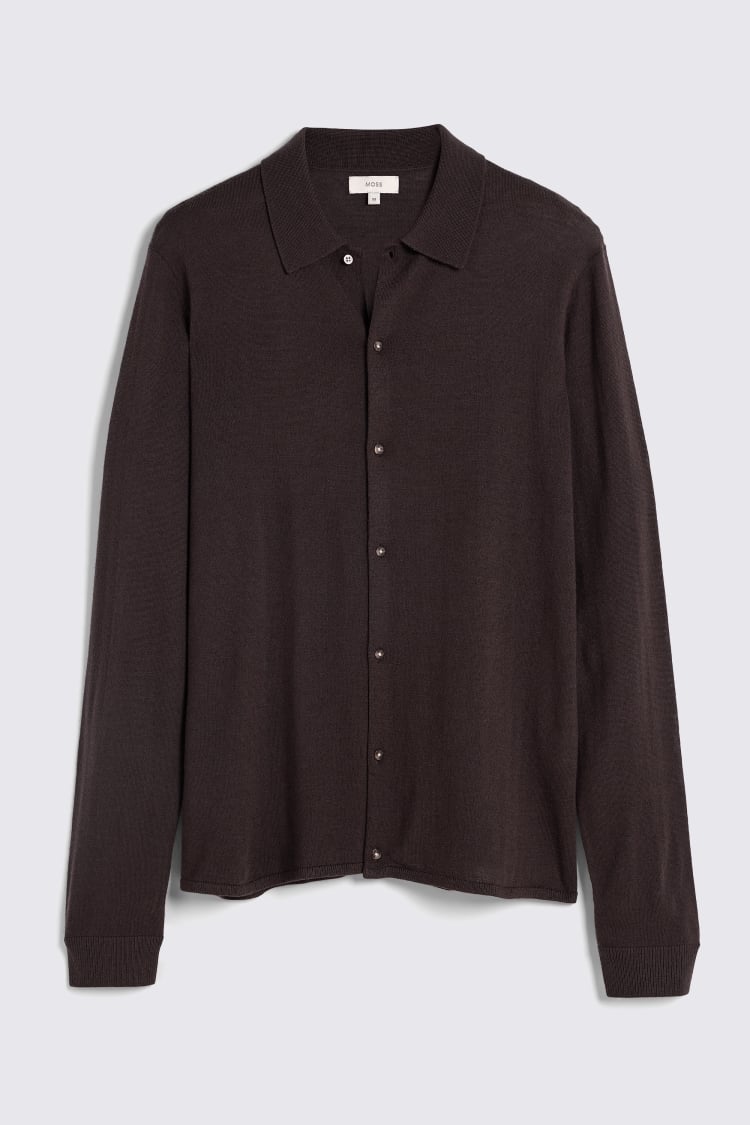 Brown Merino-Blend Button Down Shirt