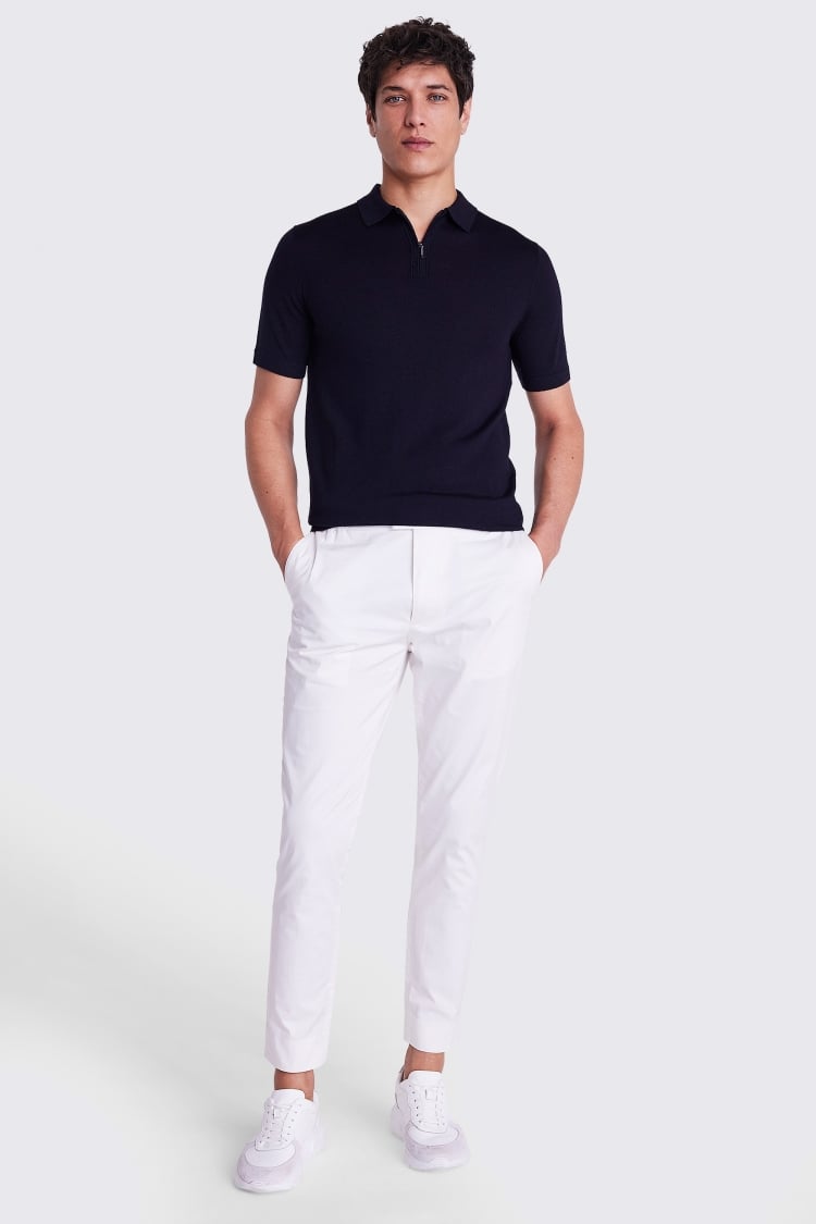 Navy Merino Quarter Zip Polo Shirt