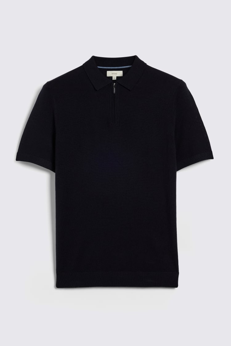 Navy Merino Quarter Zip Polo Shirt