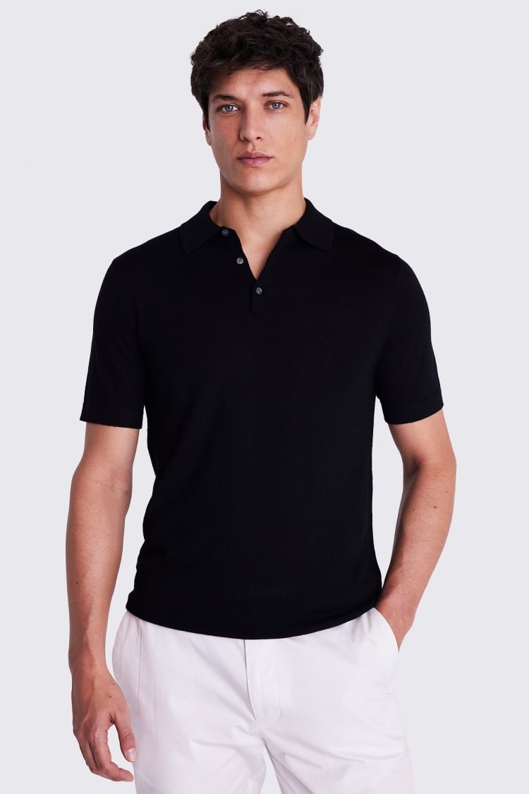 Black Merino Knitted Polo Shirt