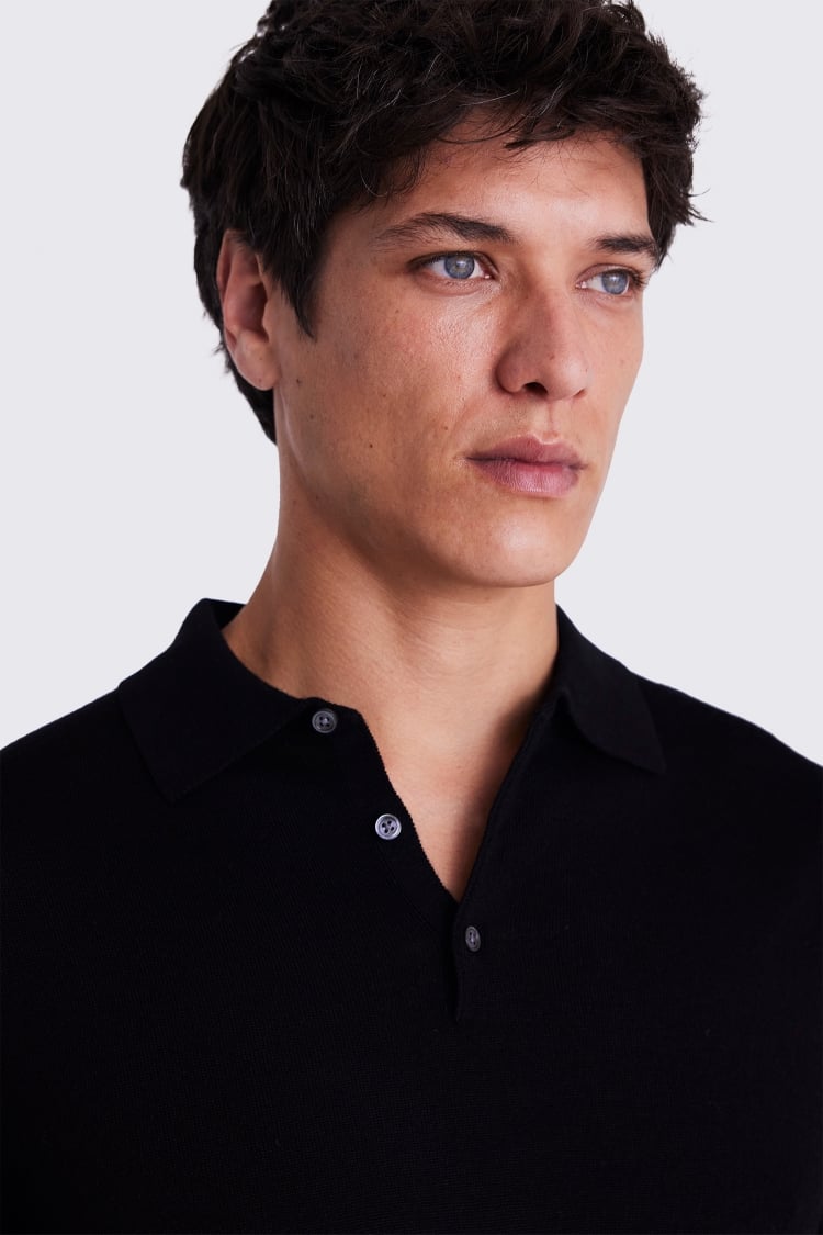 Black Merino Knitted Polo Shirt