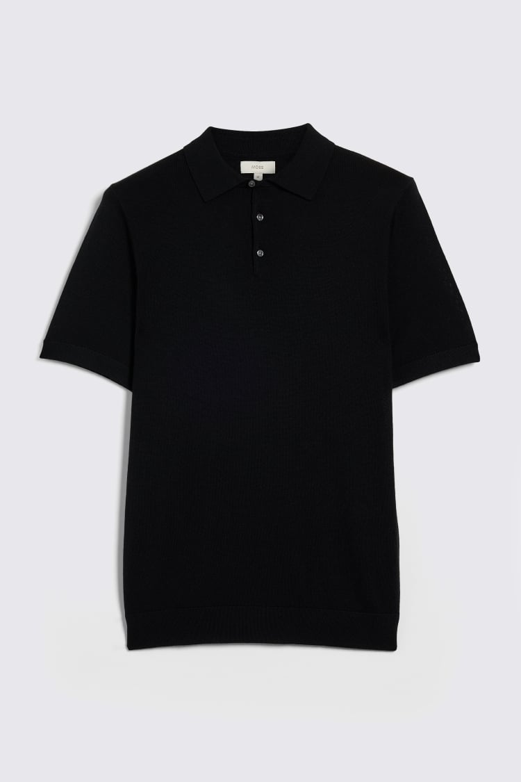 Black Merino Knitted Polo Shirt