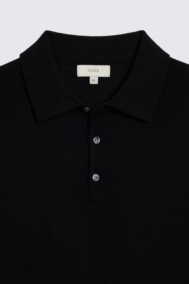 Black Merino Knitted Polo Shirt