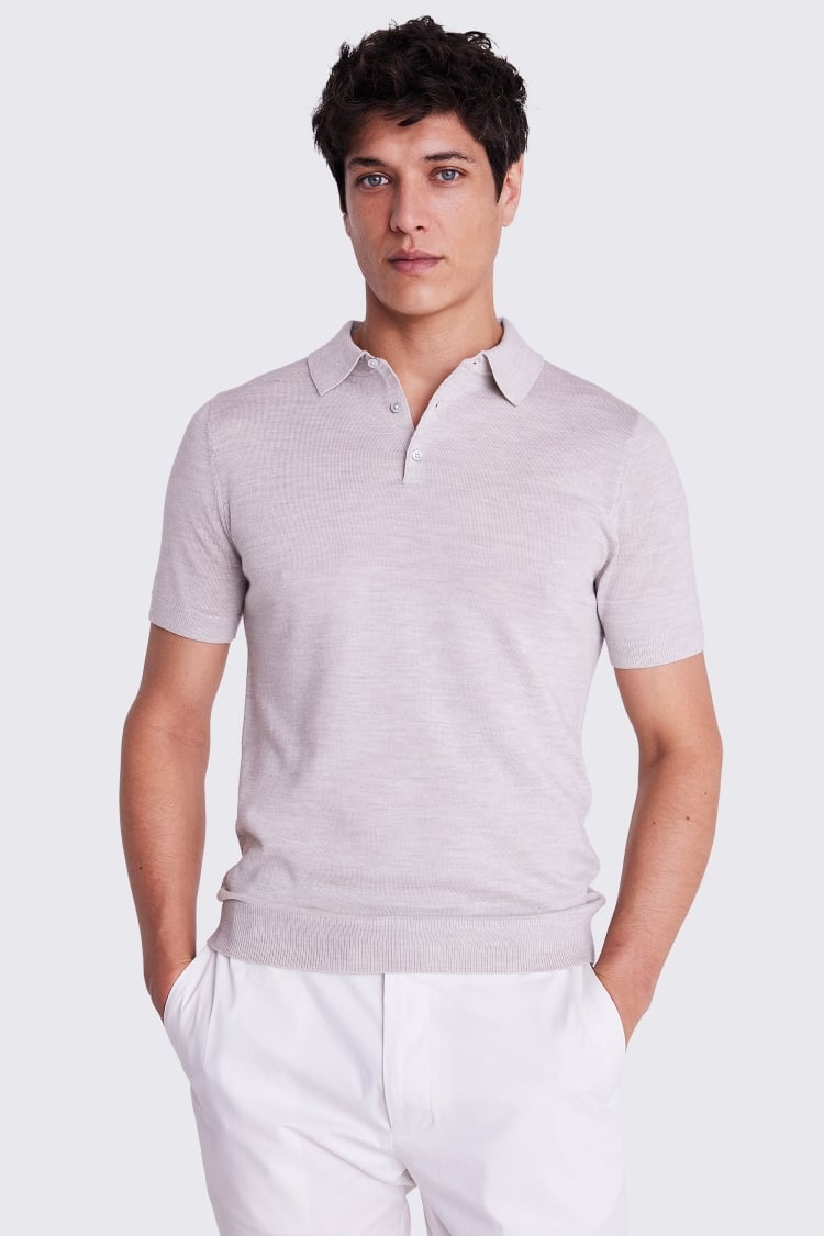 Oatmeal Merino Knitted Polo Shirt