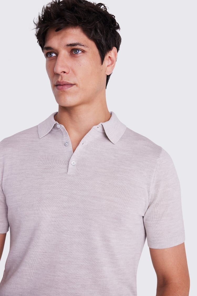 Oatmeal Merino Knitted Polo Shirt