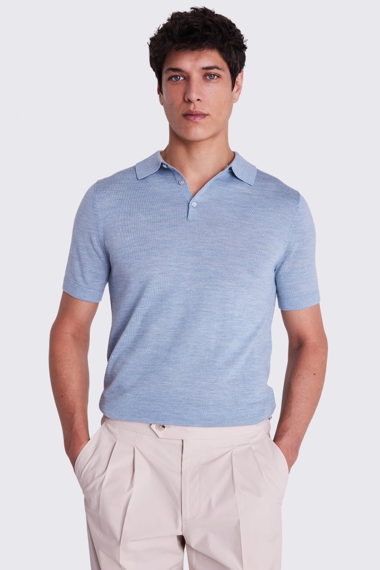 Teal Merino Knitted Polo Shirt