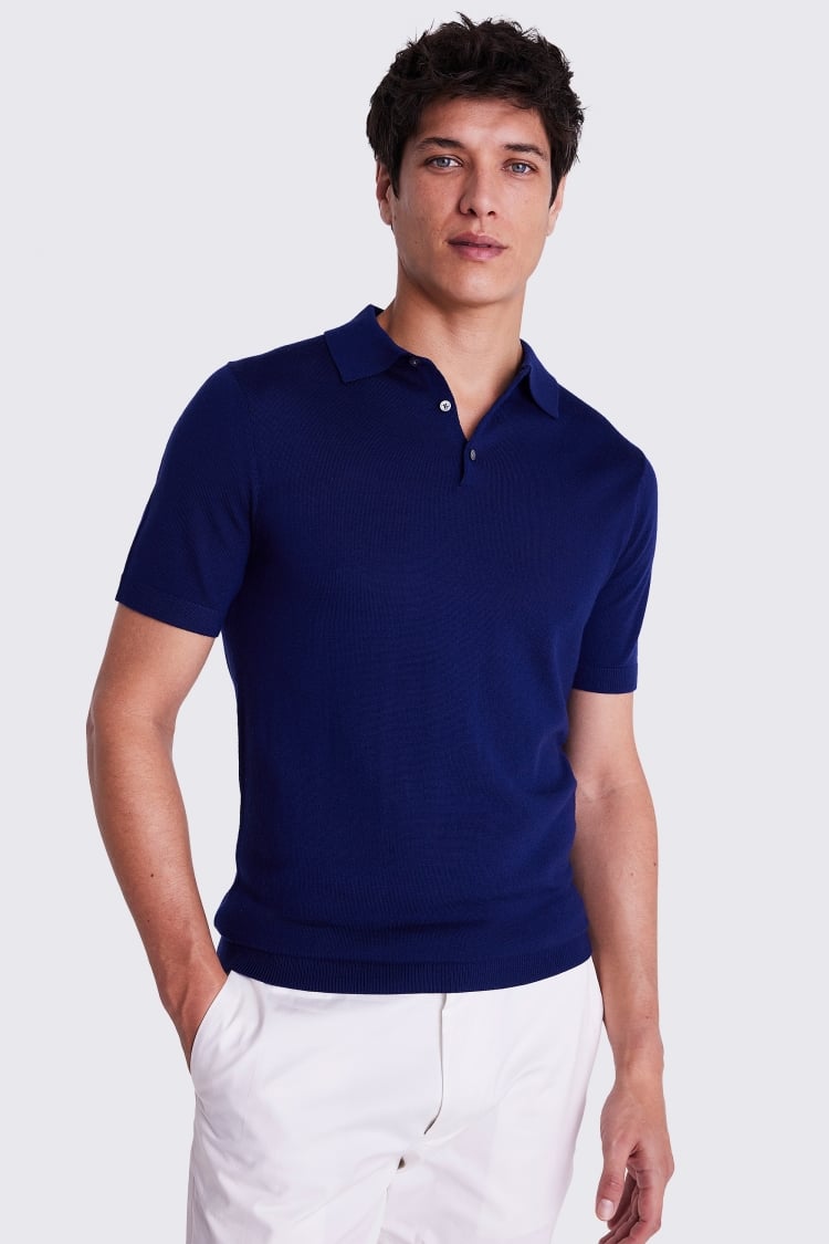 Blue Merino Knitted Polo Shirt