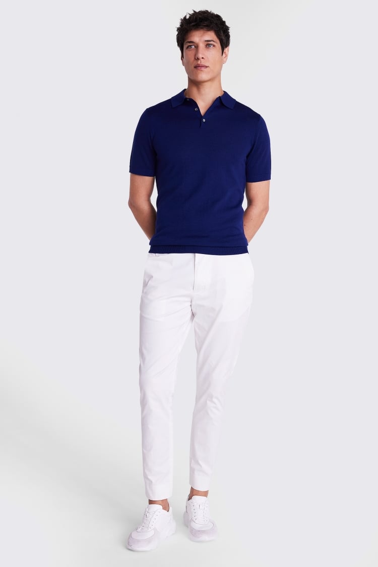 Blue Merino Knitted Polo Shirt