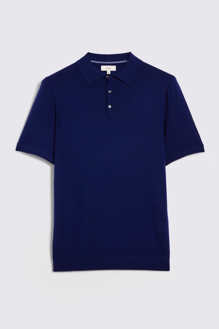 Blue Merino Knitted Polo Shirt