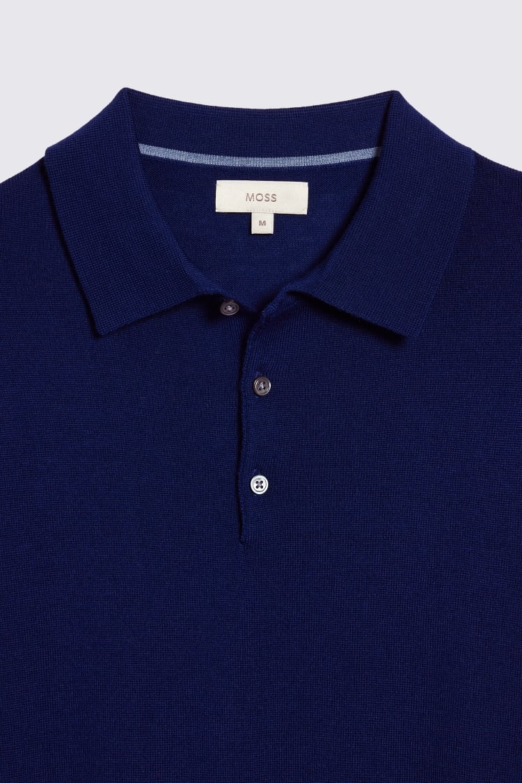 Blue Merino Knitted Polo Shirt