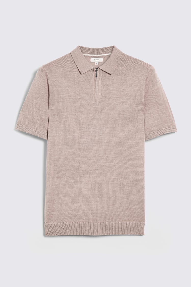 Camel Merino Quarter Zip Polo Shirt