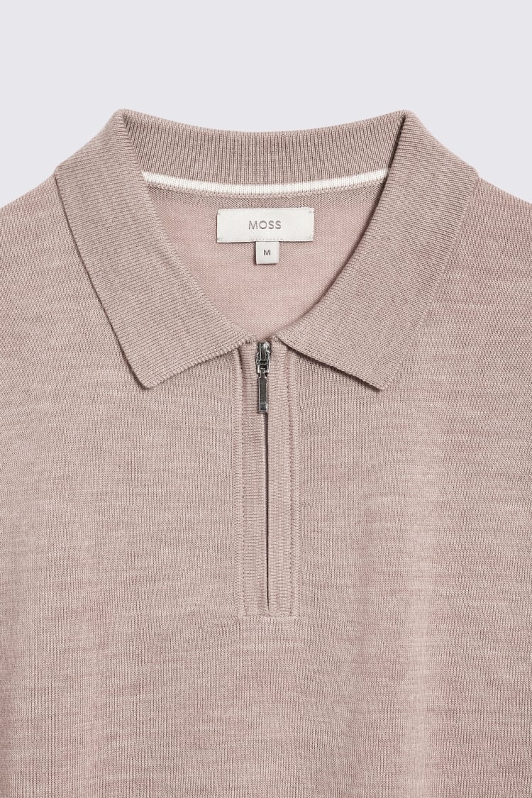 Camel Merino Quarter Zip Polo Shirt