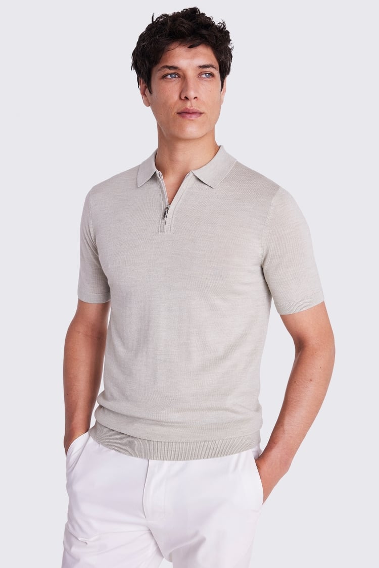 Light Sage Merino Quarter Zip Polo Shirt