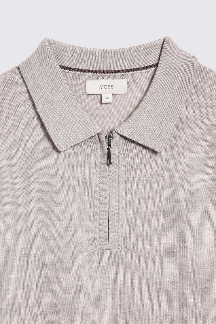 Light Sage Merino Quarter Zip Polo Shirt