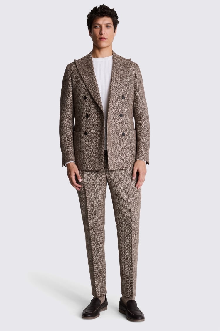 Tailored Fit Brown Herringbone Suit