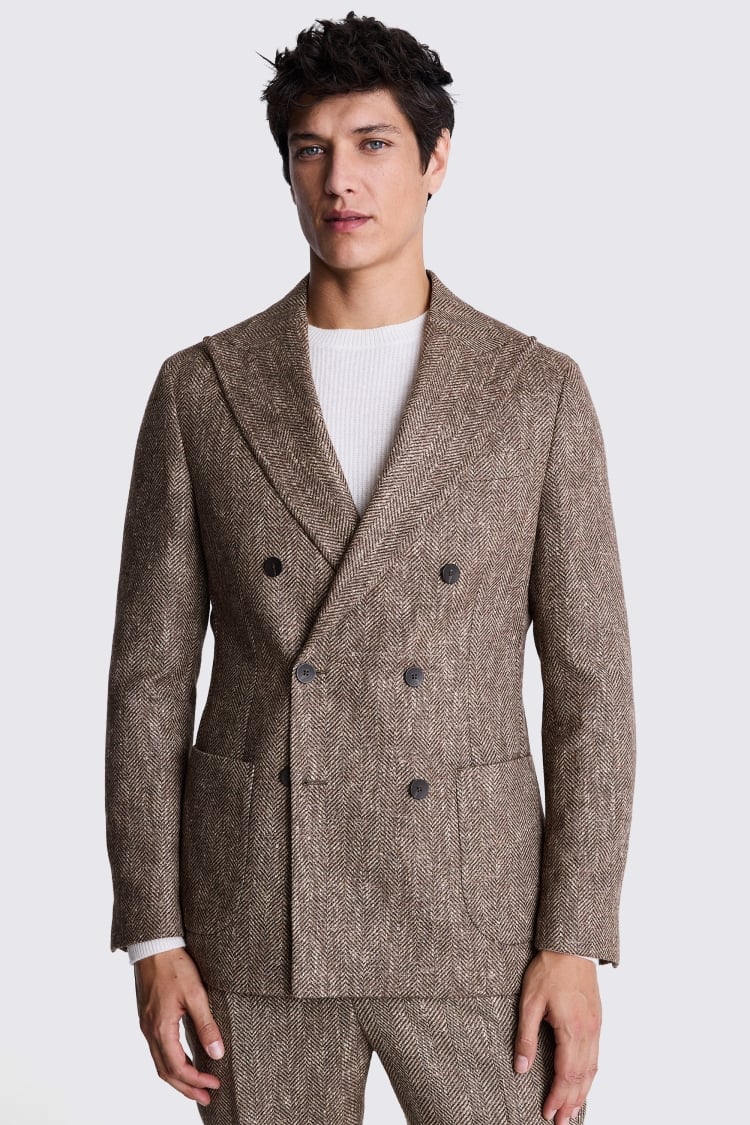 Italian Tailored Fit Brown Herringbone Jacket 