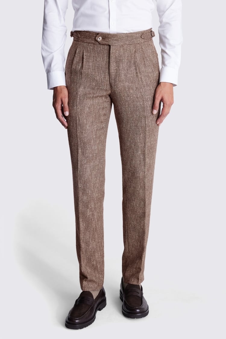 Tailored Fit Brown Herringbone Trousers