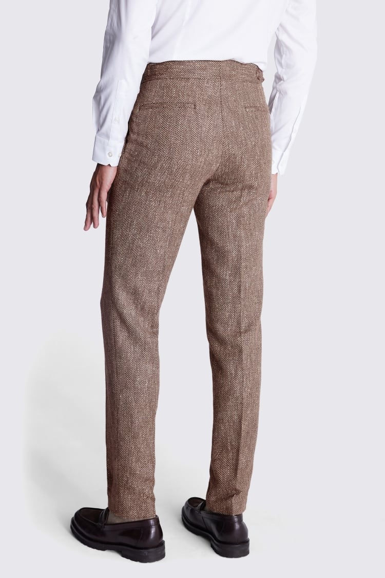 Tailored Fit Brown Herringbone Pants