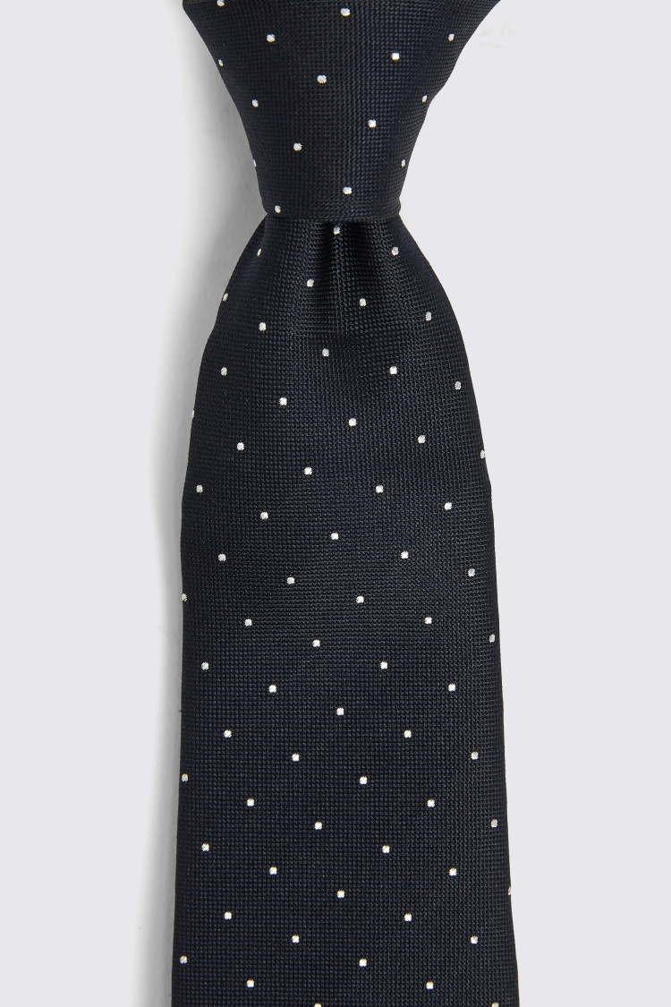 Navy Silk & Wool Pindot Tie