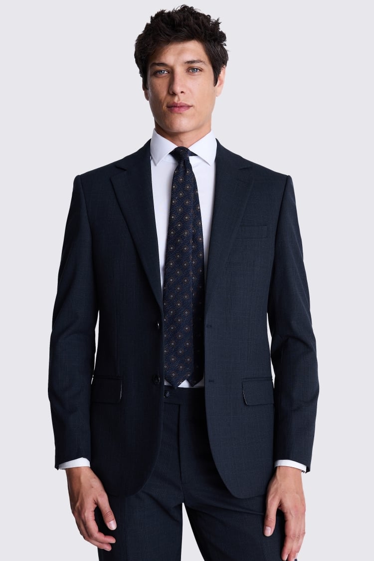 Tailored Fit Navy Check Jacket 