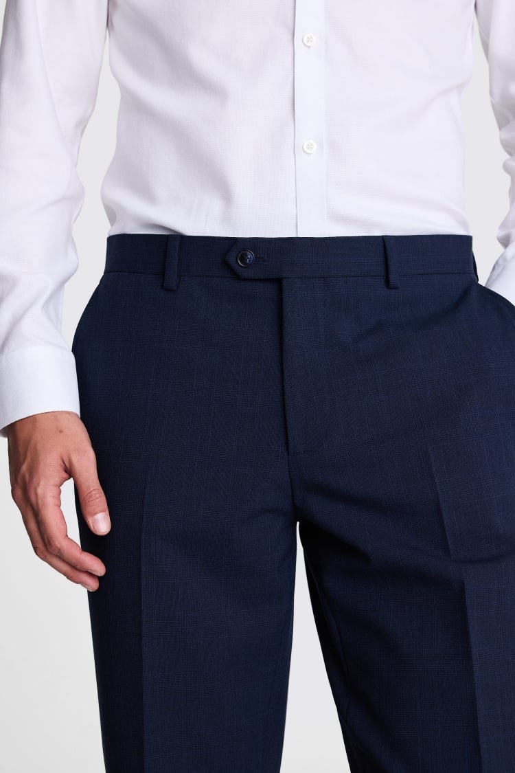 Tailored Fit Navy Check Trousers