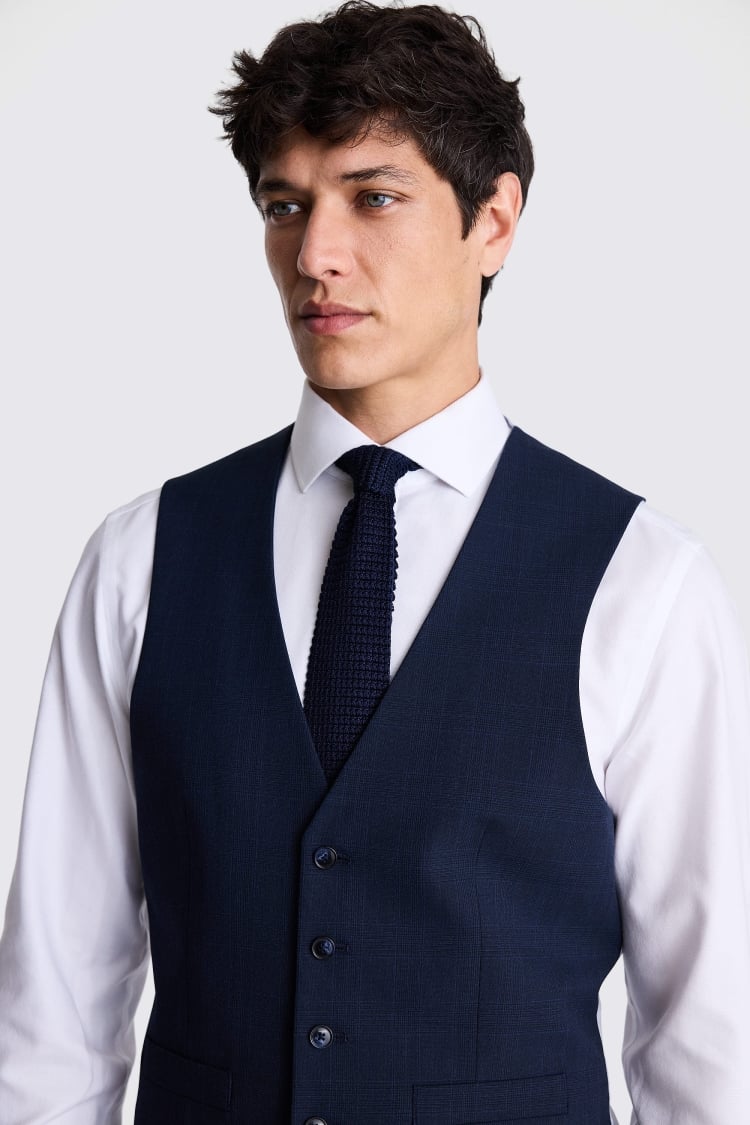 Tailored Fit Navy Check Waistcoat 