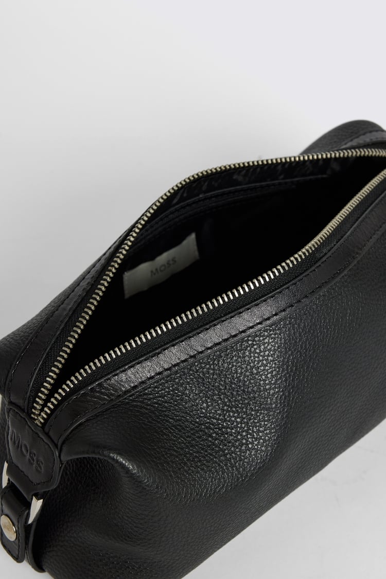 Black Grained Leather Washbag