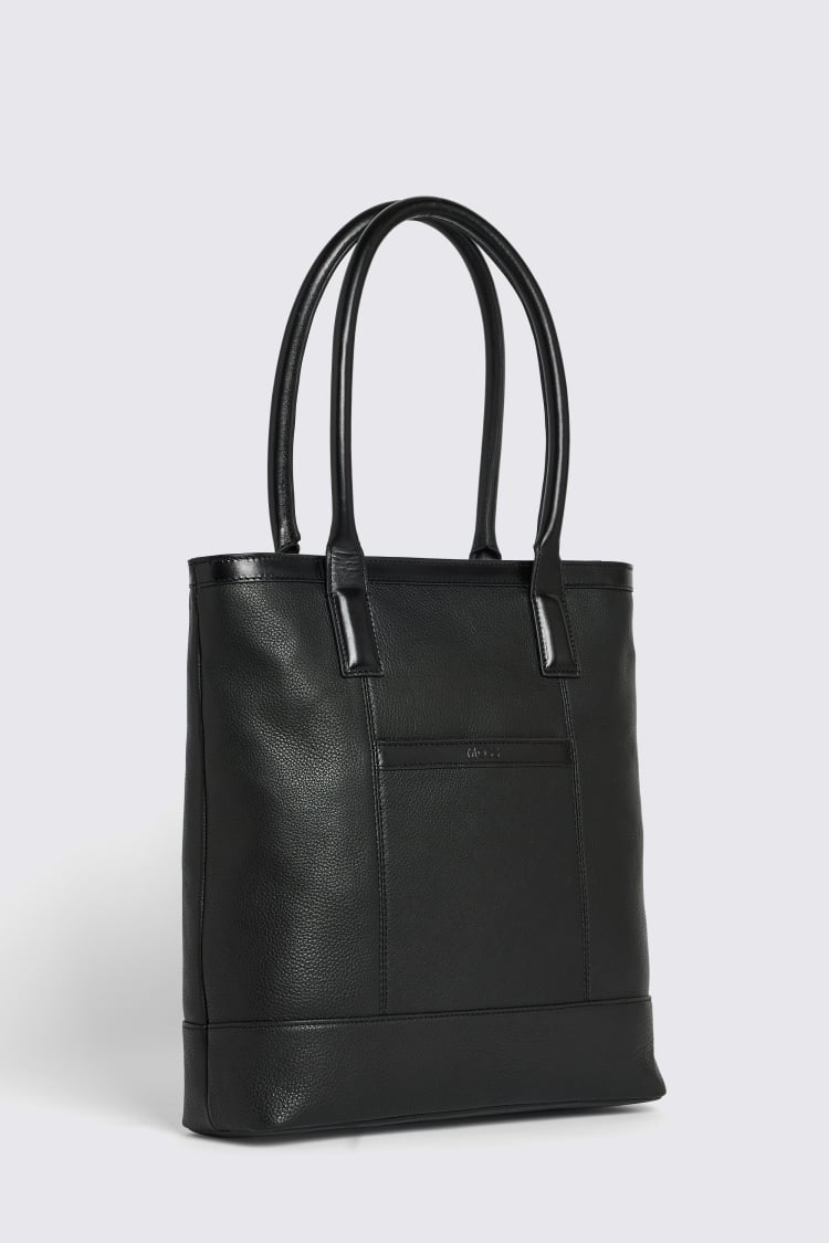 Black Grained Leather Tote Bag