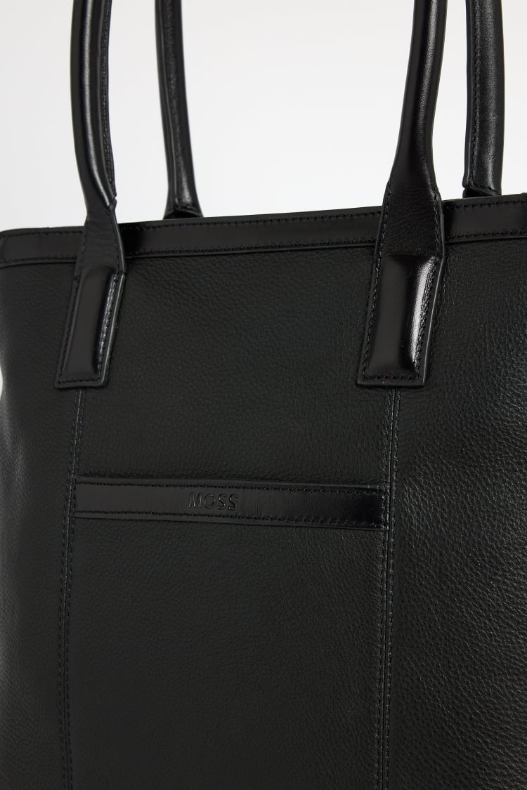 Black Grained Leather Tote Bag