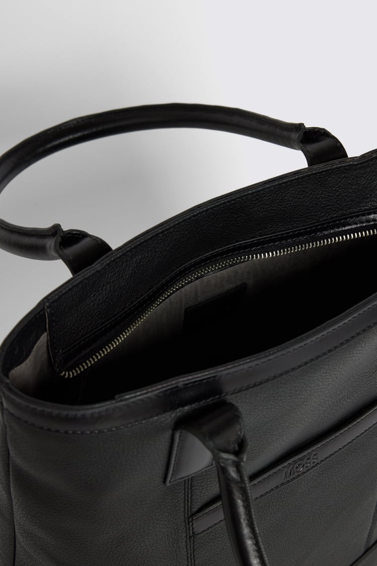 Black Grained Leather Tote Bag