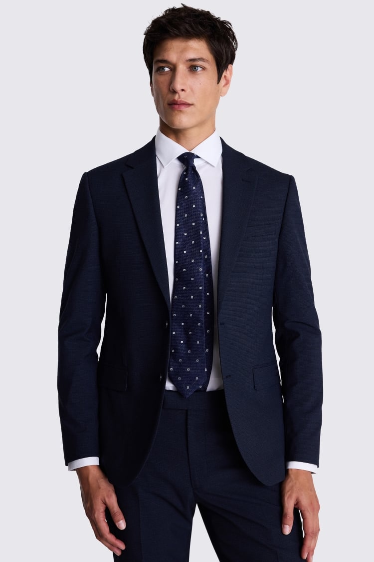 French Connection Slim Fit Blue Mini Check Suit