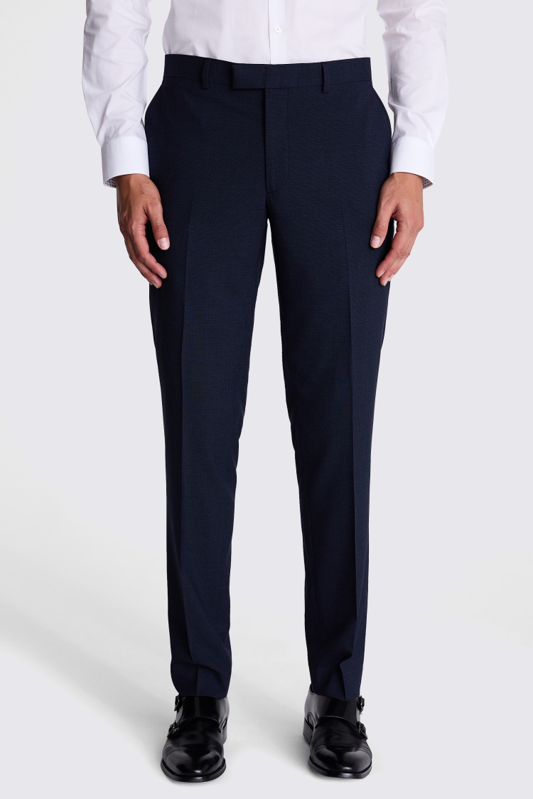 French Connection Slim Fit Blue Mini Check Trousers