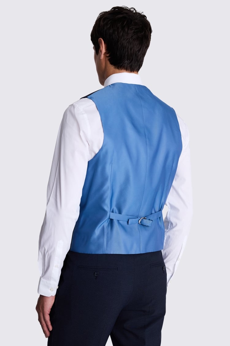 French Connection Slim Fit Blue Mini Check Waistcoat 