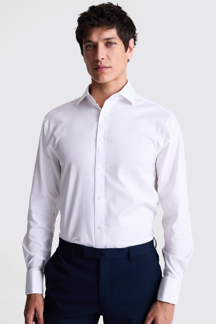 Regular Fit White Double Cuff Dobby Stretch Shirt