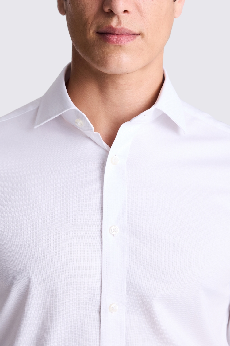 Regular Fit White Double Cuff Dobby Stretch Shirt