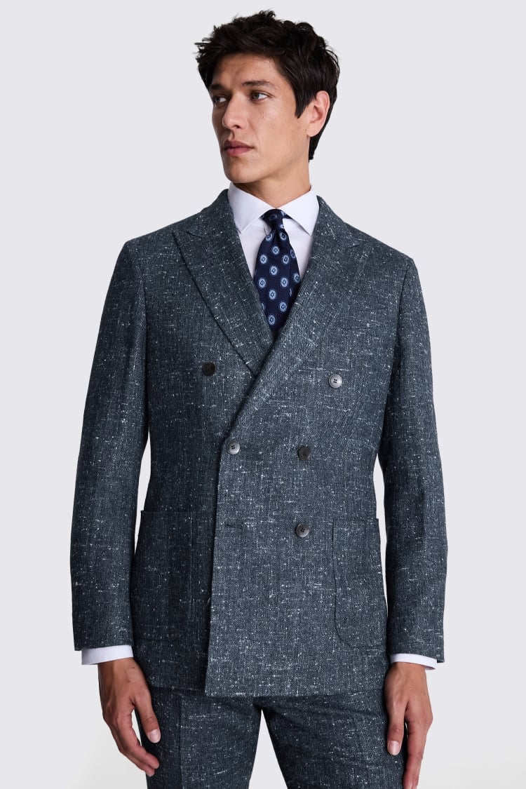 Italian Tailored Fit Teal Herringbone Jacket