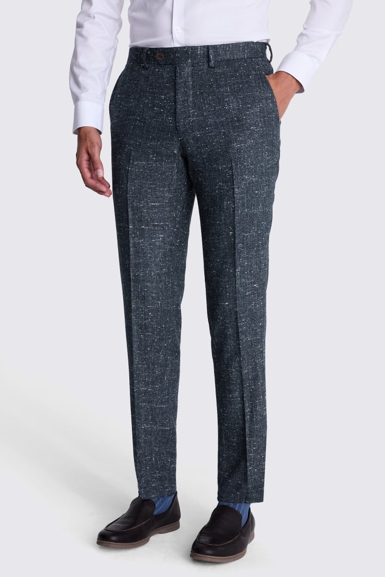 Italian Tailored Fit Teal Herringbone Trousers