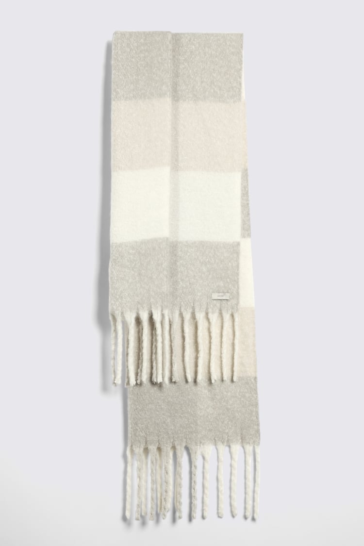 White & Grey Block Check Oversized Fluffy Scarf