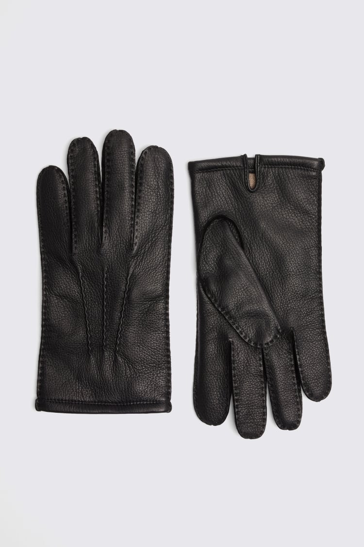 Black Deerskin Cashmere Lined Gloves